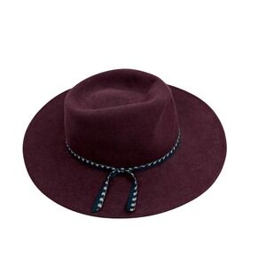 Bigalli Hat Womens Large Bordeaux Wool Felt Water Repellent Wide Brim Fedora